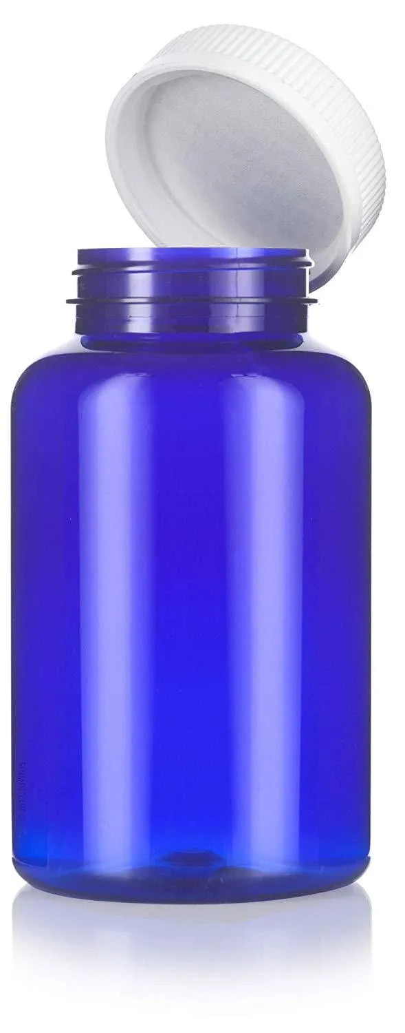 17 oz Cobalt Blue Plastic Wide Mouth Packer Bottle with White Lid