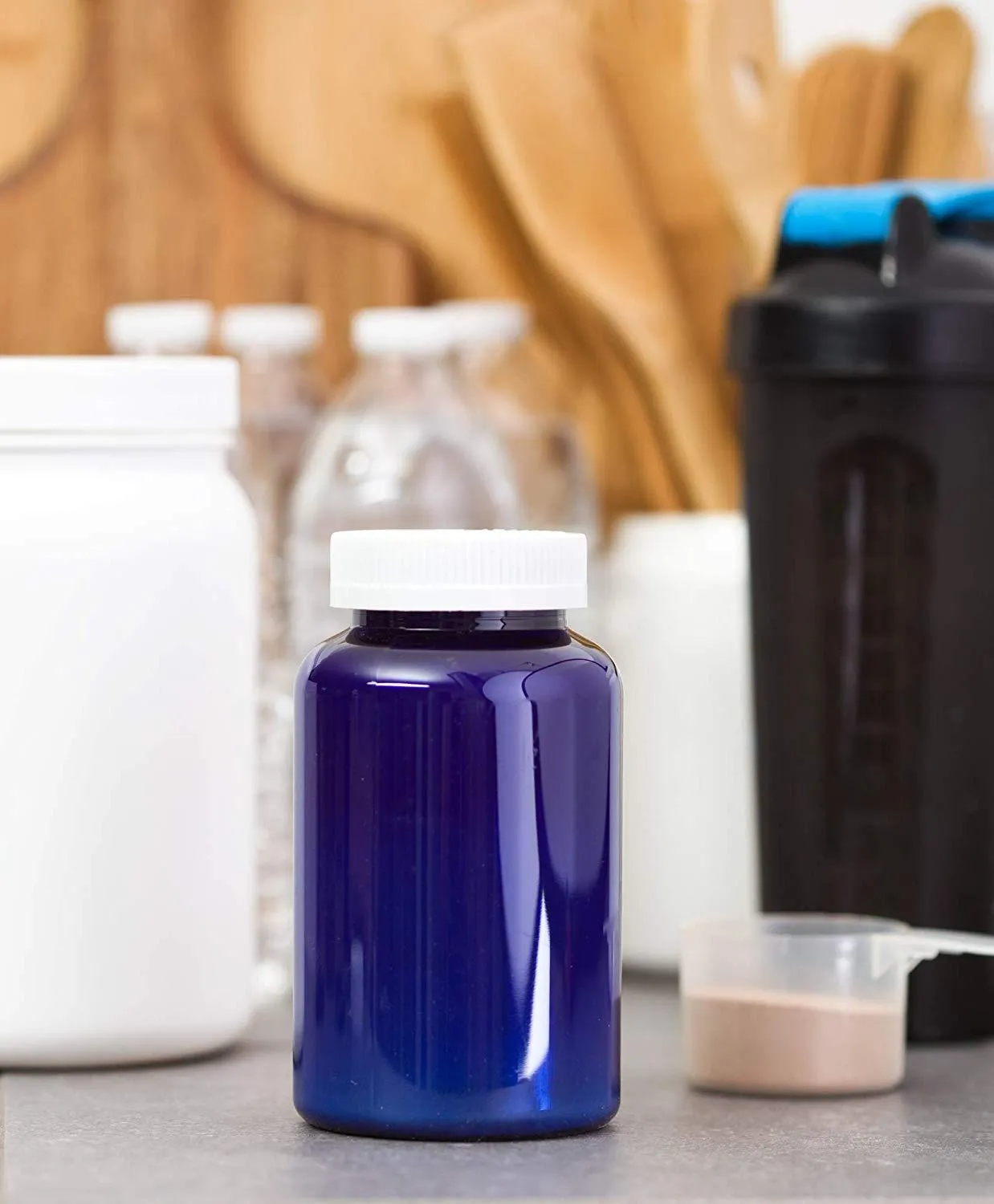 17 oz Cobalt Blue Plastic Wide Mouth Packer Bottle with White Lid