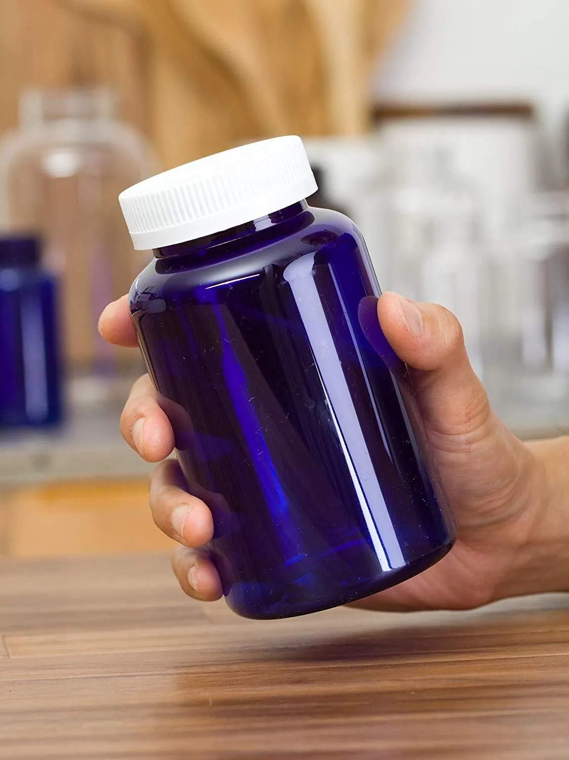 17 oz Cobalt Blue Plastic Wide Mouth Packer Bottle with White Lid