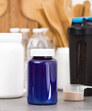 17 oz Cobalt Blue Plastic Wide Mouth Packer Bottle with White Lid