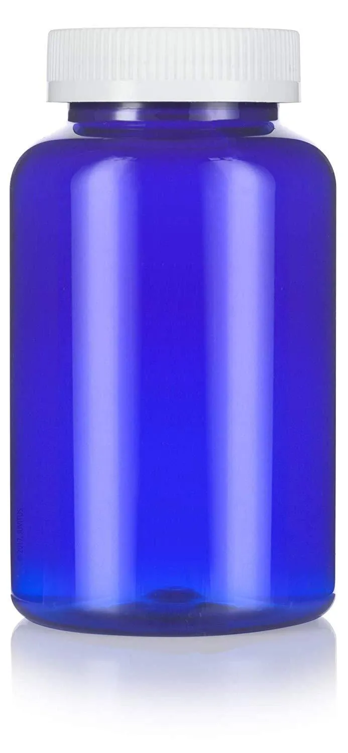 17 oz Cobalt Blue Plastic Wide Mouth Packer Bottle with White Lid