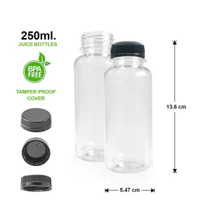 250ml Round Clear Plastic Bottles  PET With 38mm Lids Tamper Evident
