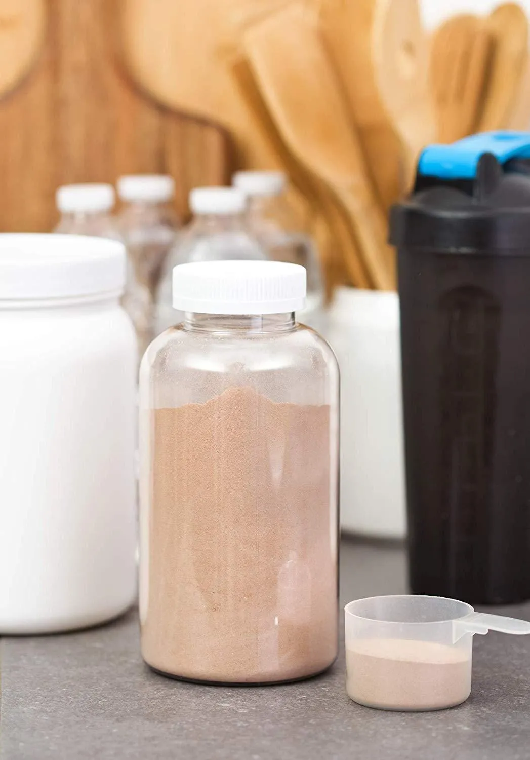 32 oz Clear Plastic Wide Mouth Packer Bottle with WhiteLid