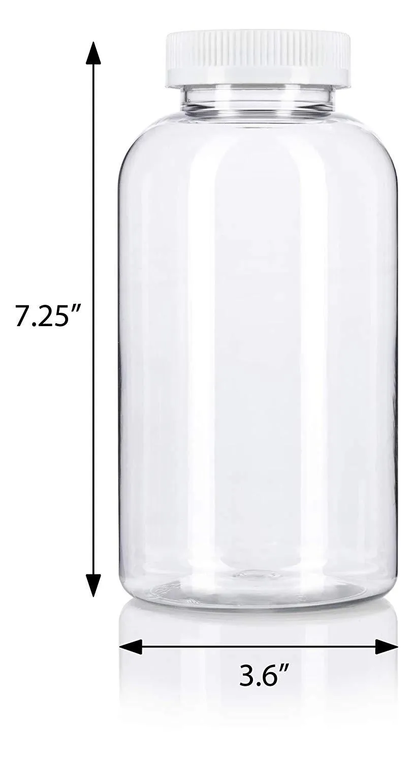 32 oz Clear Plastic Wide Mouth Packer Bottle with WhiteLid