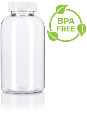 32 oz Clear Plastic Wide Mouth Packer Bottle with WhiteLid