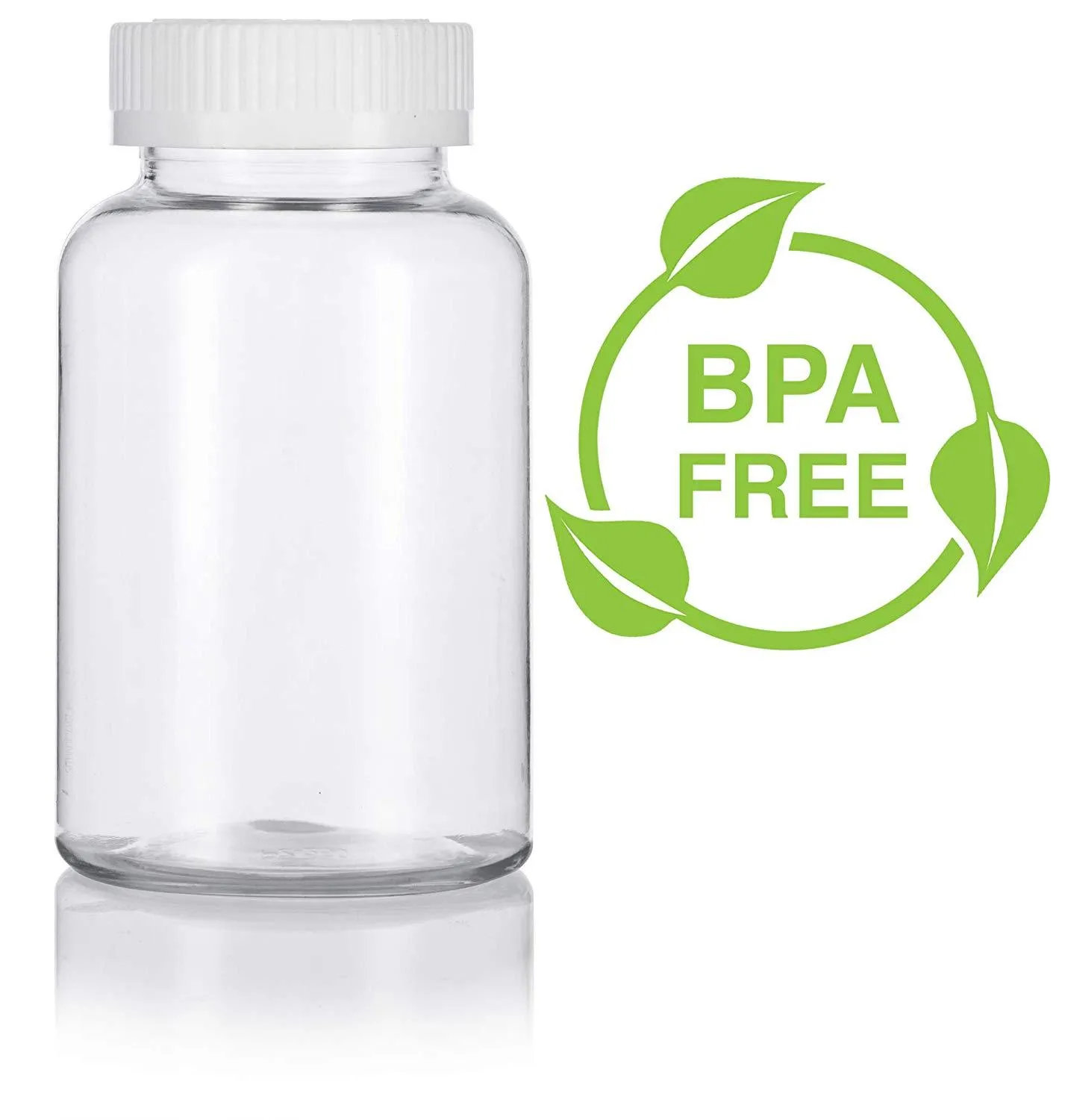 8 oz Clear Plastic Wide Mouth Packer Bottle with Child Resistant White Push and Turn Lid (6 Pack)