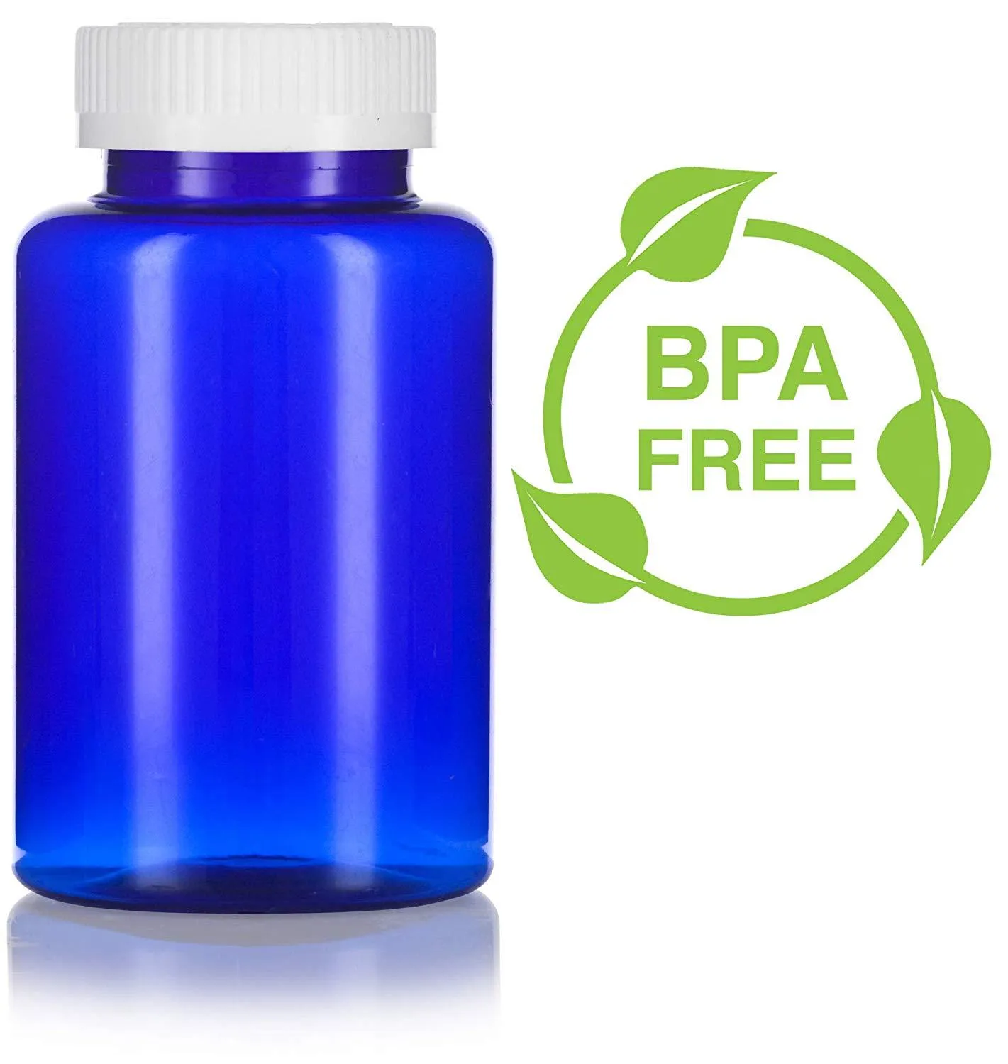 8 oz Cobalt Blue Plastic Wide Mouth Packer Bottle with White Lid (6 pack)