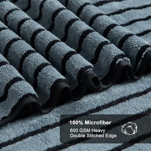 8 Piece Towels Set,2 Oversized Bath Towel 35" x 70", 2 Hand Towels & 4 Washcloths, 100% Microfiber Ultra Soft Lightweight Bath Sheets Shower Towels Quick Dry for Bathroom,Two-Tone Color, Black