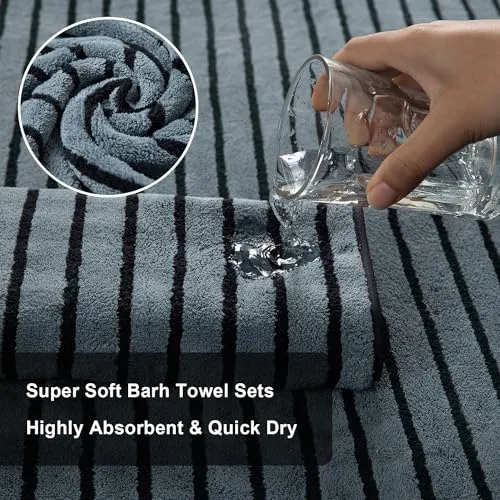 8 Piece Towels Set,2 Oversized Bath Towel 35" x 70", 2 Hand Towels & 4 Washcloths, 100% Microfiber Ultra Soft Lightweight Bath Sheets Shower Towels Quick Dry for Bathroom,Two-Tone Color, Black