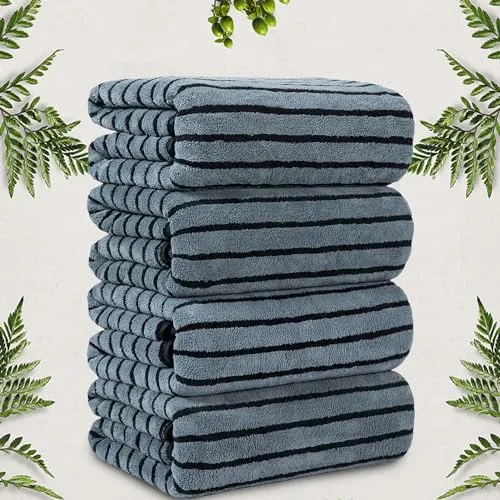 8 Piece Towels Set,2 Oversized Bath Towel 35" x 70", 2 Hand Towels & 4 Washcloths, 100% Microfiber Ultra Soft Lightweight Bath Sheets Shower Towels Quick Dry for Bathroom,Two-Tone Color, Black