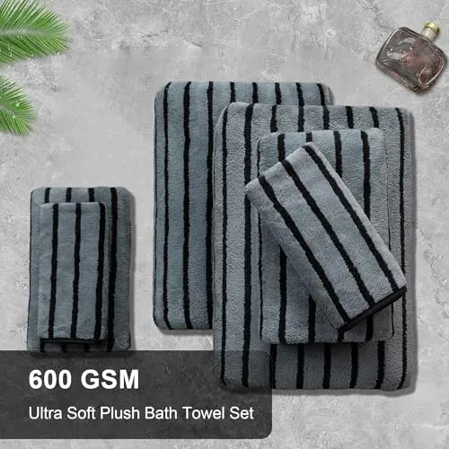 8 Piece Towels Set,2 Oversized Bath Towel 35" x 70", 2 Hand Towels & 4 Washcloths, 100% Microfiber Ultra Soft Lightweight Bath Sheets Shower Towels Quick Dry for Bathroom,Two-Tone Color, Black