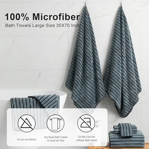 8 Piece Towels Set,2 Oversized Bath Towel 35" x 70", 2 Hand Towels & 4 Washcloths, 100% Microfiber Ultra Soft Lightweight Bath Sheets Shower Towels Quick Dry for Bathroom,Two-Tone Color, Black
