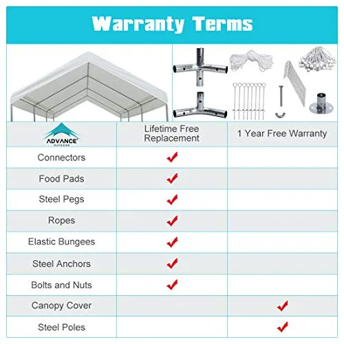 ADVANCE OUTDOOR 10 x 20 FT Heavy Duty Carport Car Canopy Garage Boat Shelter Party Tent, Adjustable Height from 6.0ft to 7.5ft, White