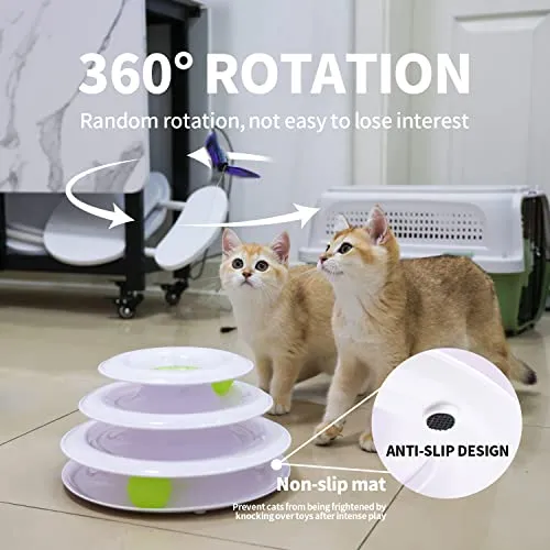 ALL FOR PAWS Interactive Cat Toys Automatic Tower of Butterfly Flutter Bug Cat Enrichment Ball Track Toy Smart Cat Toys with Timer for Indoor Cats