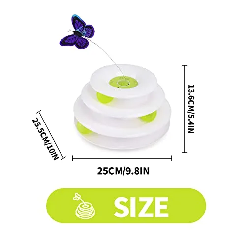 ALL FOR PAWS Interactive Cat Toys Automatic Tower of Butterfly Flutter Bug Cat Enrichment Ball Track Toy Smart Cat Toys with Timer for Indoor Cats