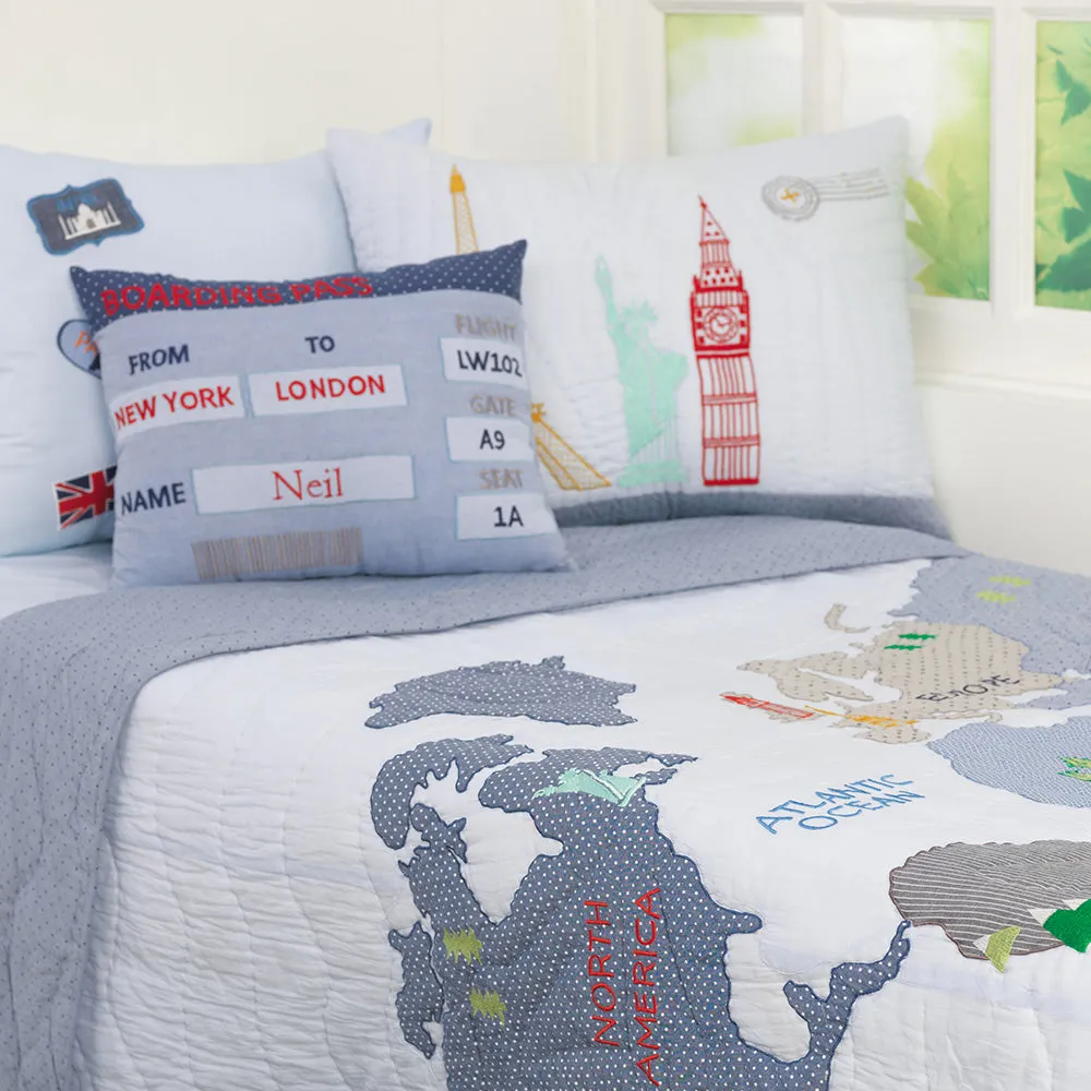 Around The World (Blue) Kids Bedding Set, Ages 3 to 15
