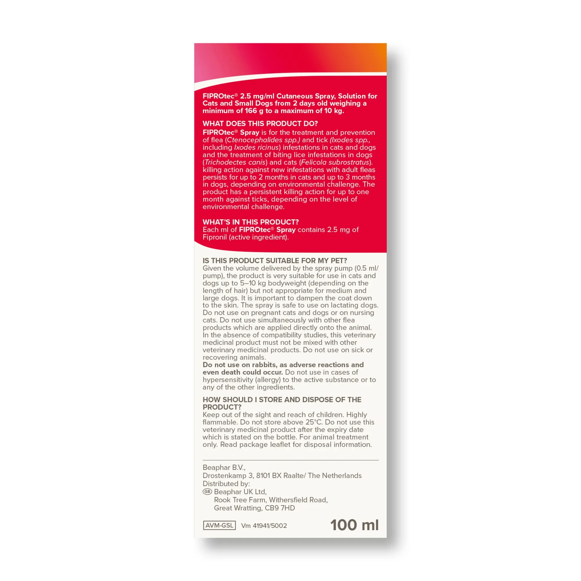 Beaphar FIPROtec® Flea & Tick Spray for Cats & Dogs 100ml