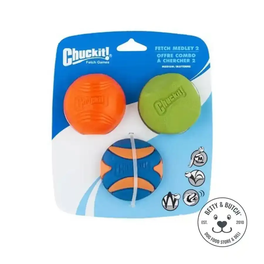 ChuckIt Fetch Dog Ball Medley - Ultra Squeaker, Erratic and Strato