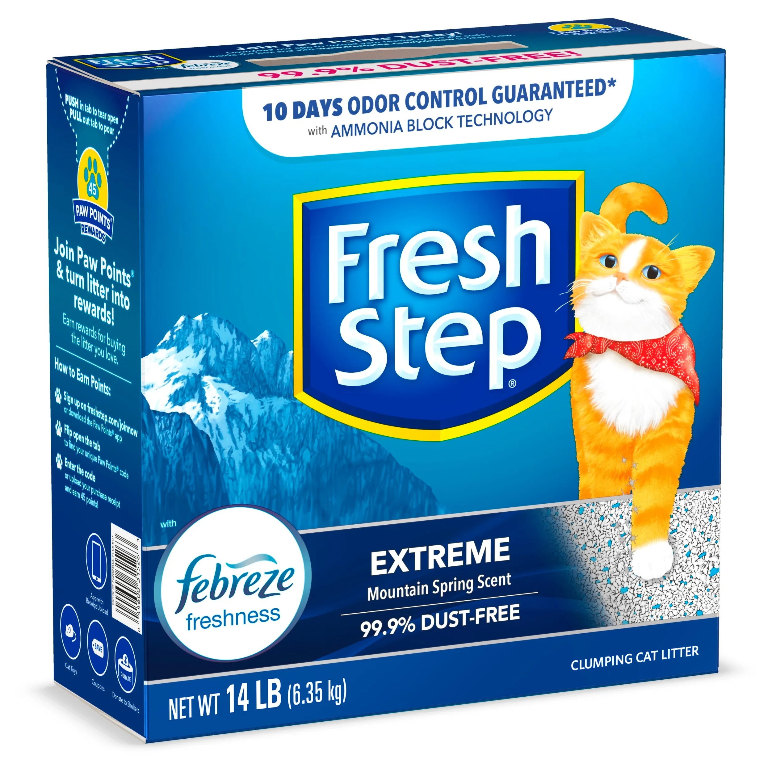 Fresh Step Extreme Scented Litter with the Power of Febreze, Clumping Cat Litter - Mountain Spring, 14 lbs