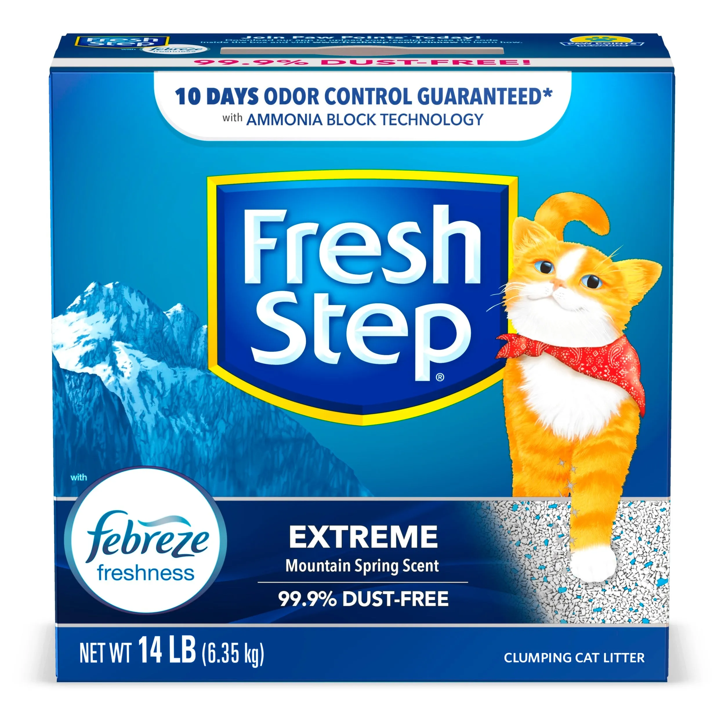 Fresh Step Extreme Scented Litter with the Power of Febreze, Clumping Cat Litter - Mountain Spring, 14 lbs