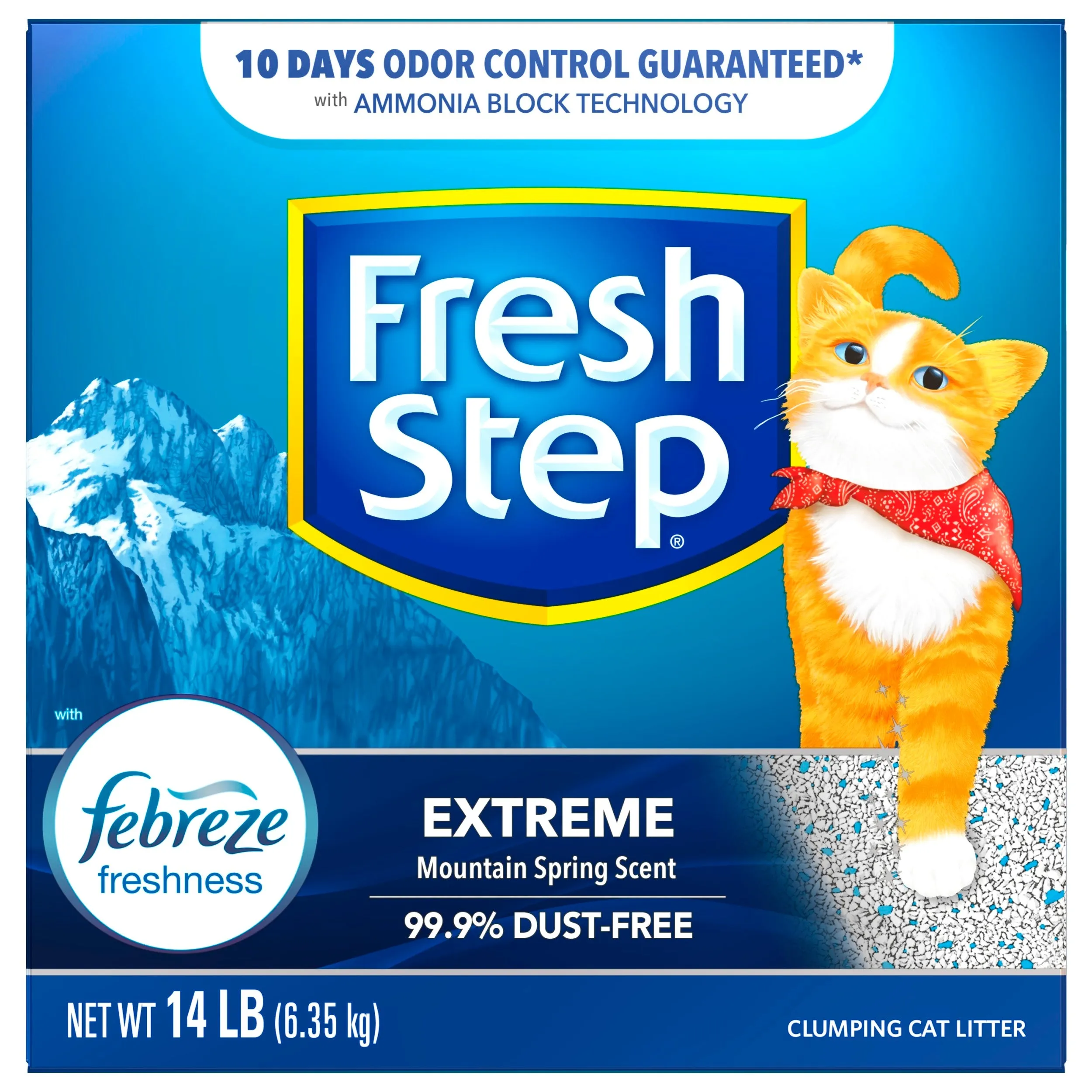 Fresh Step Extreme Scented Litter with the Power of Febreze, Clumping Cat Litter - Mountain Spring, 14 lbs