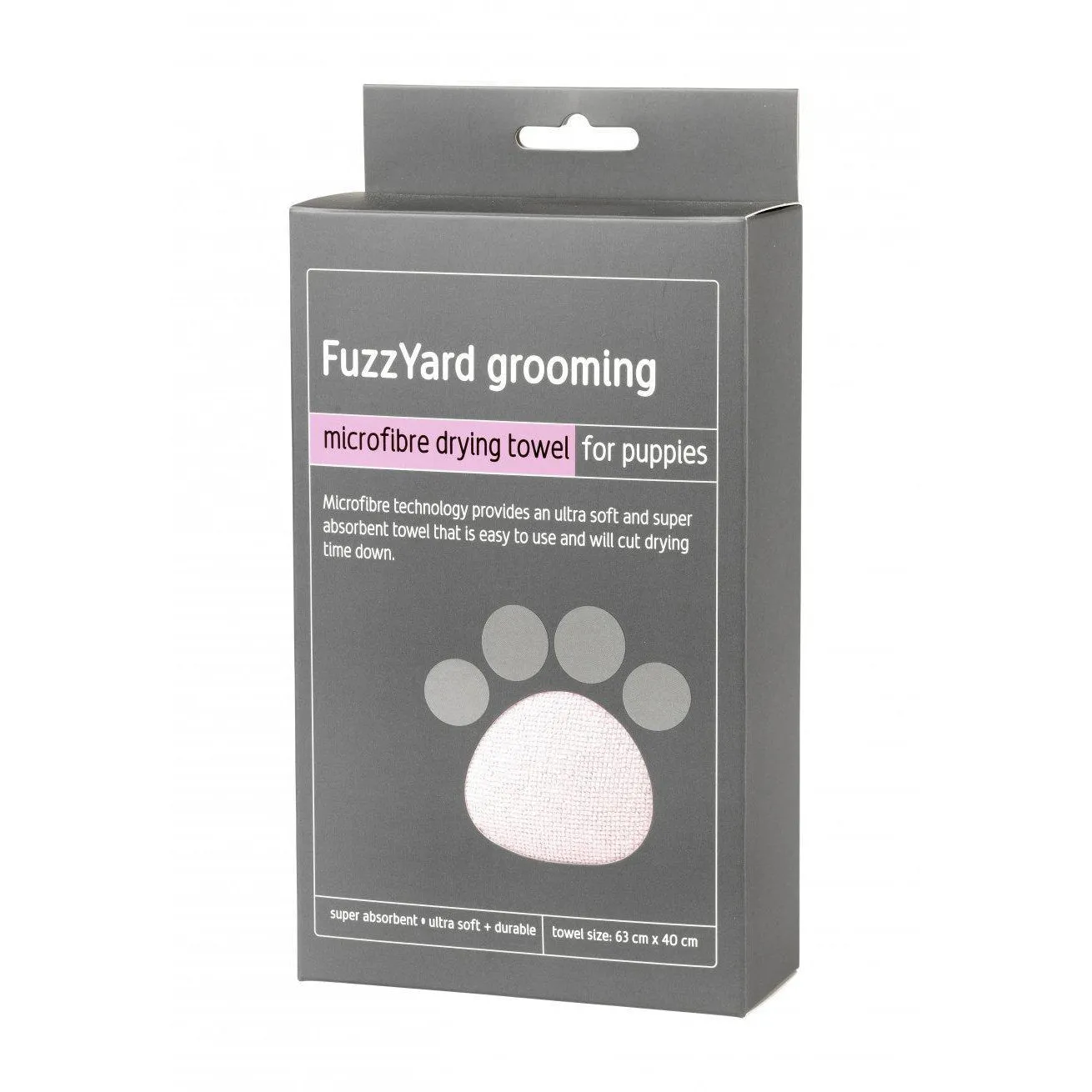 Fuzzyard | Microfibre Drying Towel For Puppies - Pink With Grey Trim