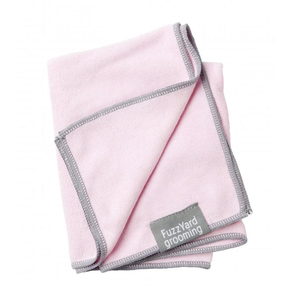 Fuzzyard | Microfibre Drying Towel For Puppies - Pink With Grey Trim