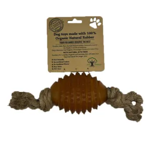 Indipets 100% Organic Rubber Studded Rugby Ball with Jute Rope Dog Toy 11"