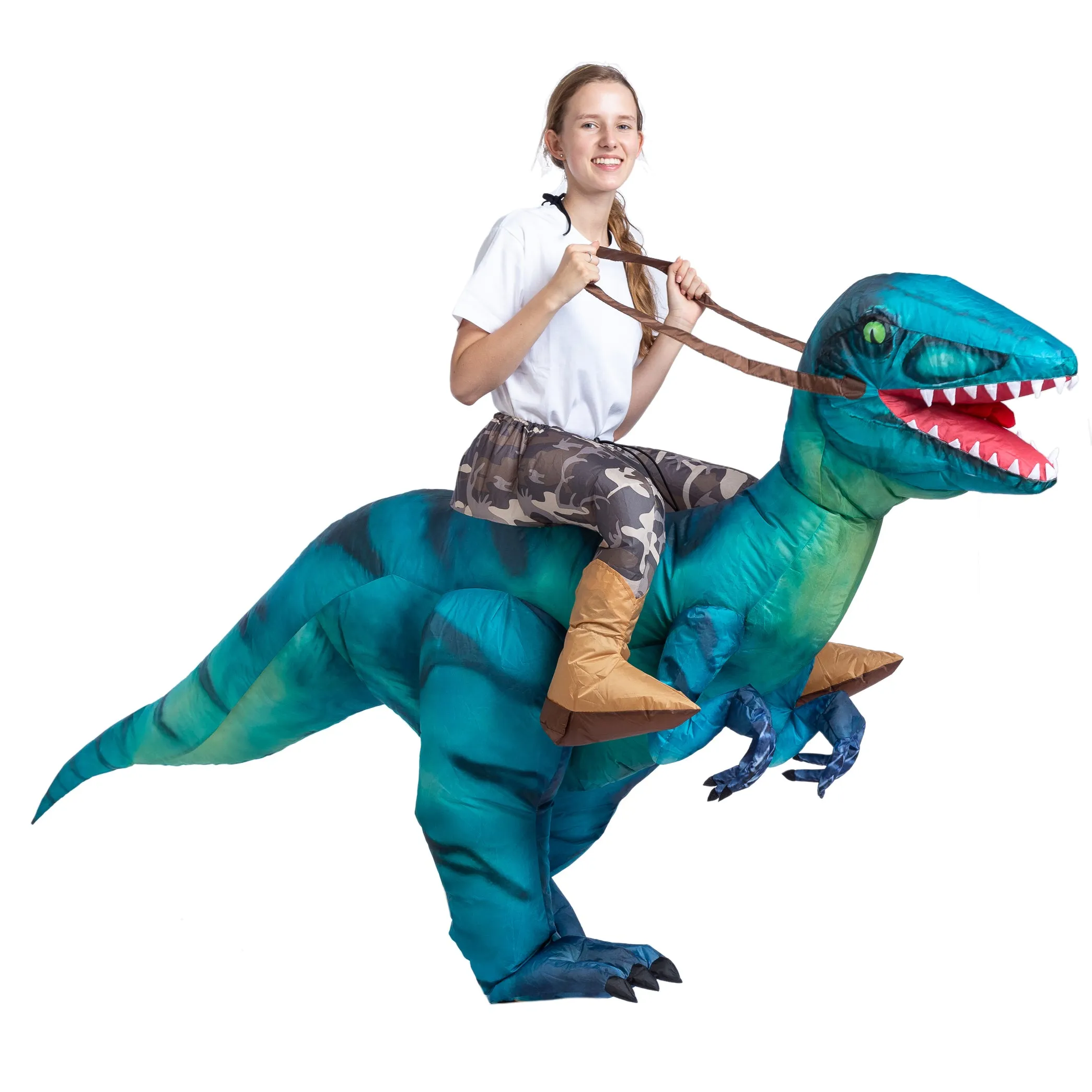 Inflatable Ride-On Blue Raptor Dinosaur Costume