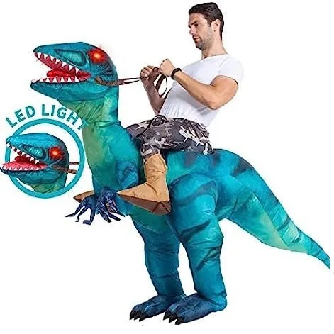 Inflatable Ride-On Blue Raptor Dinosaur Costume
