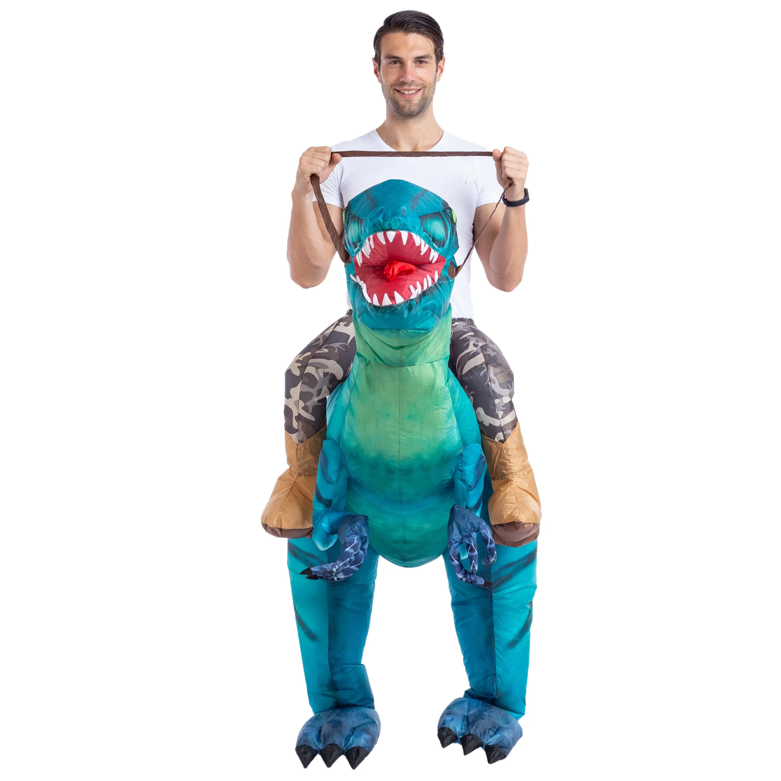 Inflatable Ride-On Blue Raptor Dinosaur Costume