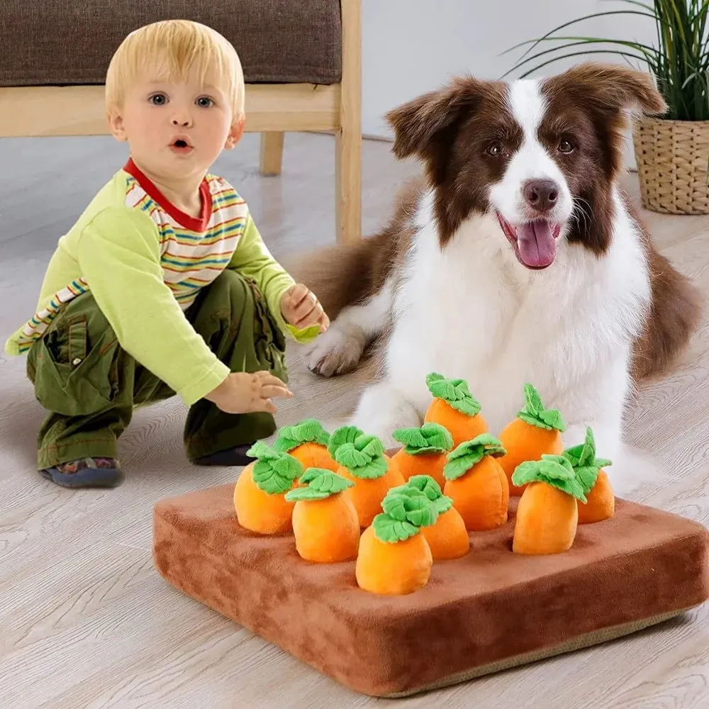 Interactive Carrot Snuffle Mat for Dogs – Plush Toy Field with Pullable Radishes, Perfect for Fun & Mental Stimulation