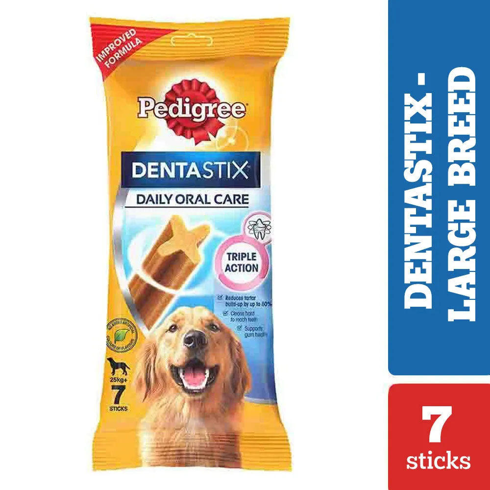 Pedigree Dentastix Oral Care for Adult (Large Breed of 25 kg ) Treats, Basil Teething Ring Chew Toy and Pet Vogue Bouncy Rubber Ball for Dogs Combo