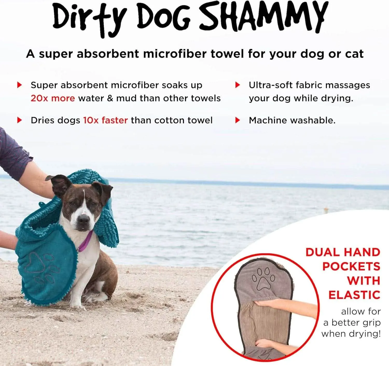 Pet Shammy Towel | Heavy-Duty Microfiber Bath Towel | Quick-Dry Dog & Cat Towel | 13"x31" Grey