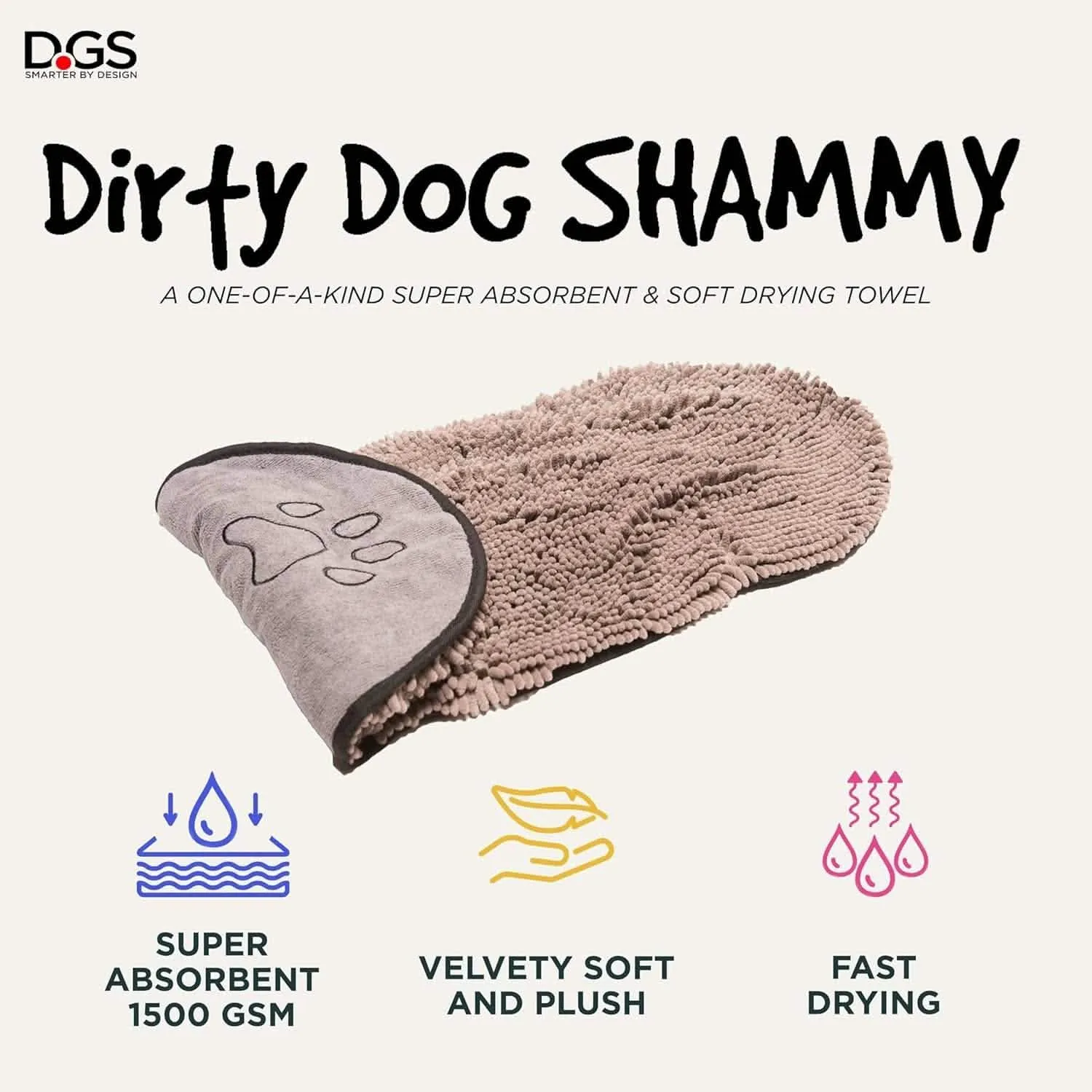 Pet Shammy Towel | Heavy-Duty Microfiber Bath Towel | Quick-Dry Dog & Cat Towel | 13"x31" Grey