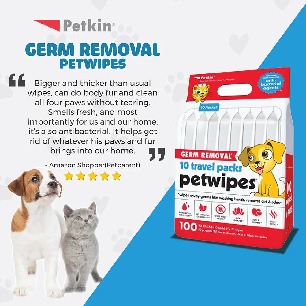 Petkin Germ Removal Petwipes Travel Wipes Pack of 10